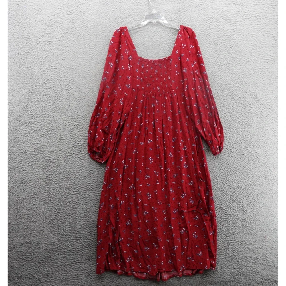 NWT Free People Iris Floral Midi Dress‎ Size Small Wine Red Womens Smocked Boho